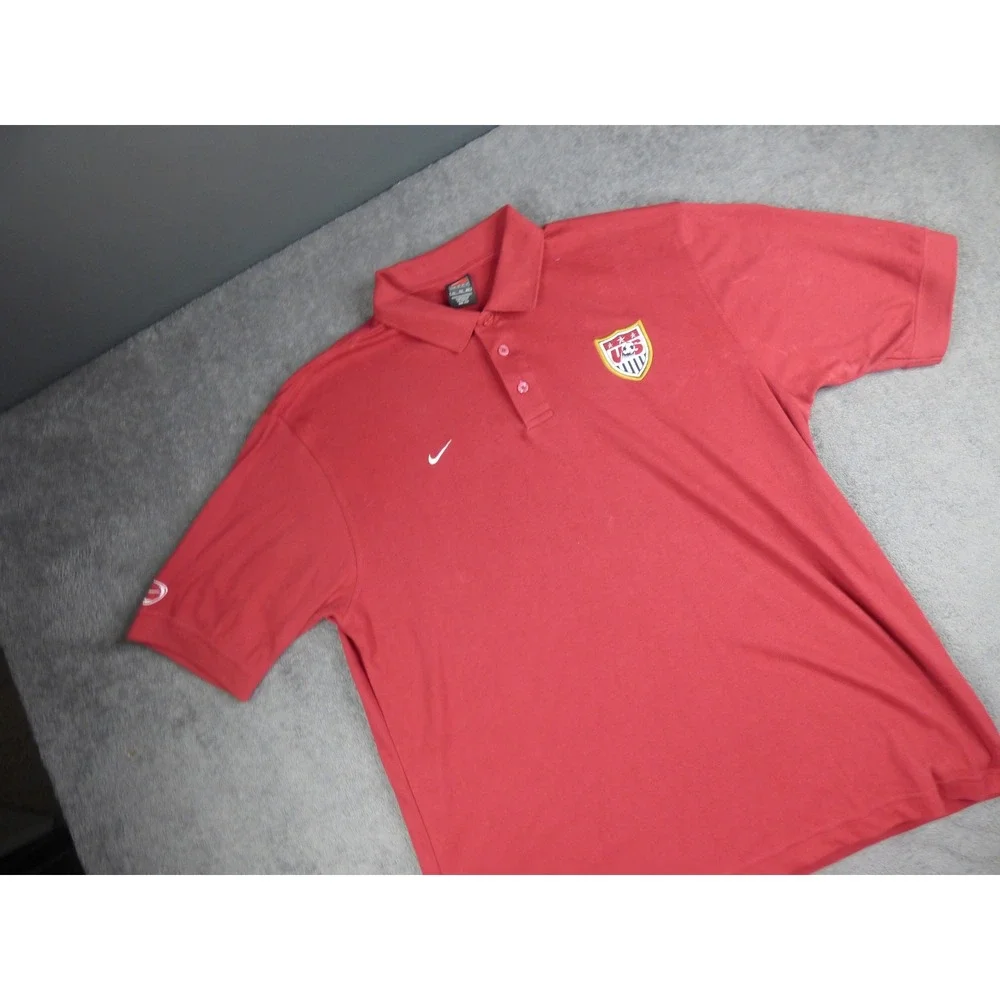 Nike Team US Soccer Federation Red Dri-FIT Polo Shirt Mens XL Embroidered Crest